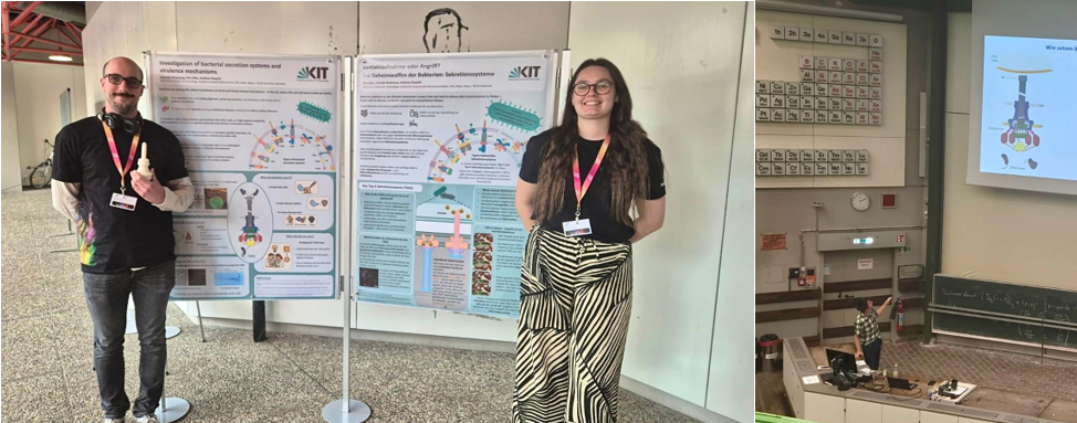 left: Kira and Corentin infront of their posters, right: Prof. Diepold during his presentation